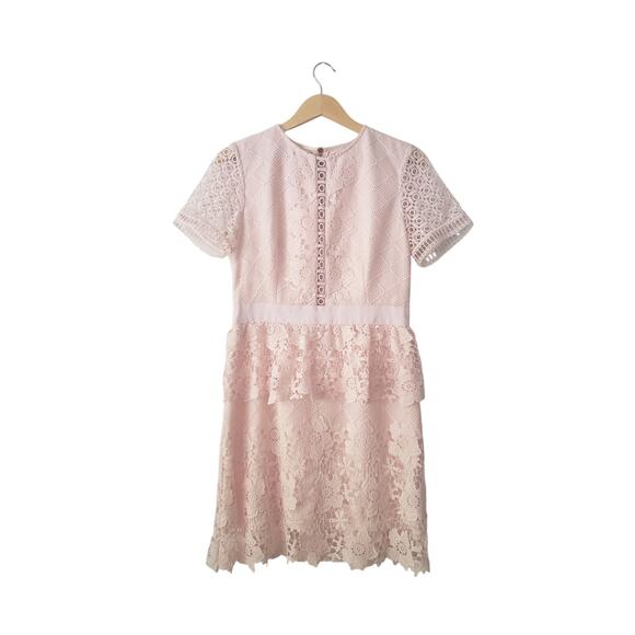 Ted Baker Dixa Guipure Lace Peplum Dress Light Pink Size 3 (US 8) - Picture 1 of 10